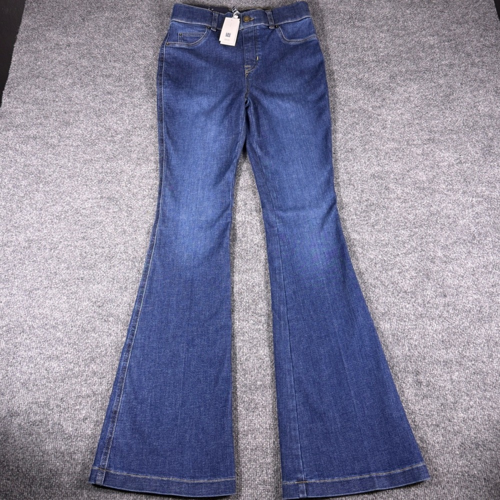 Spanx Flare Jeans Authentic Blue High Rise Stretch Denim Womens Small Reg NWT